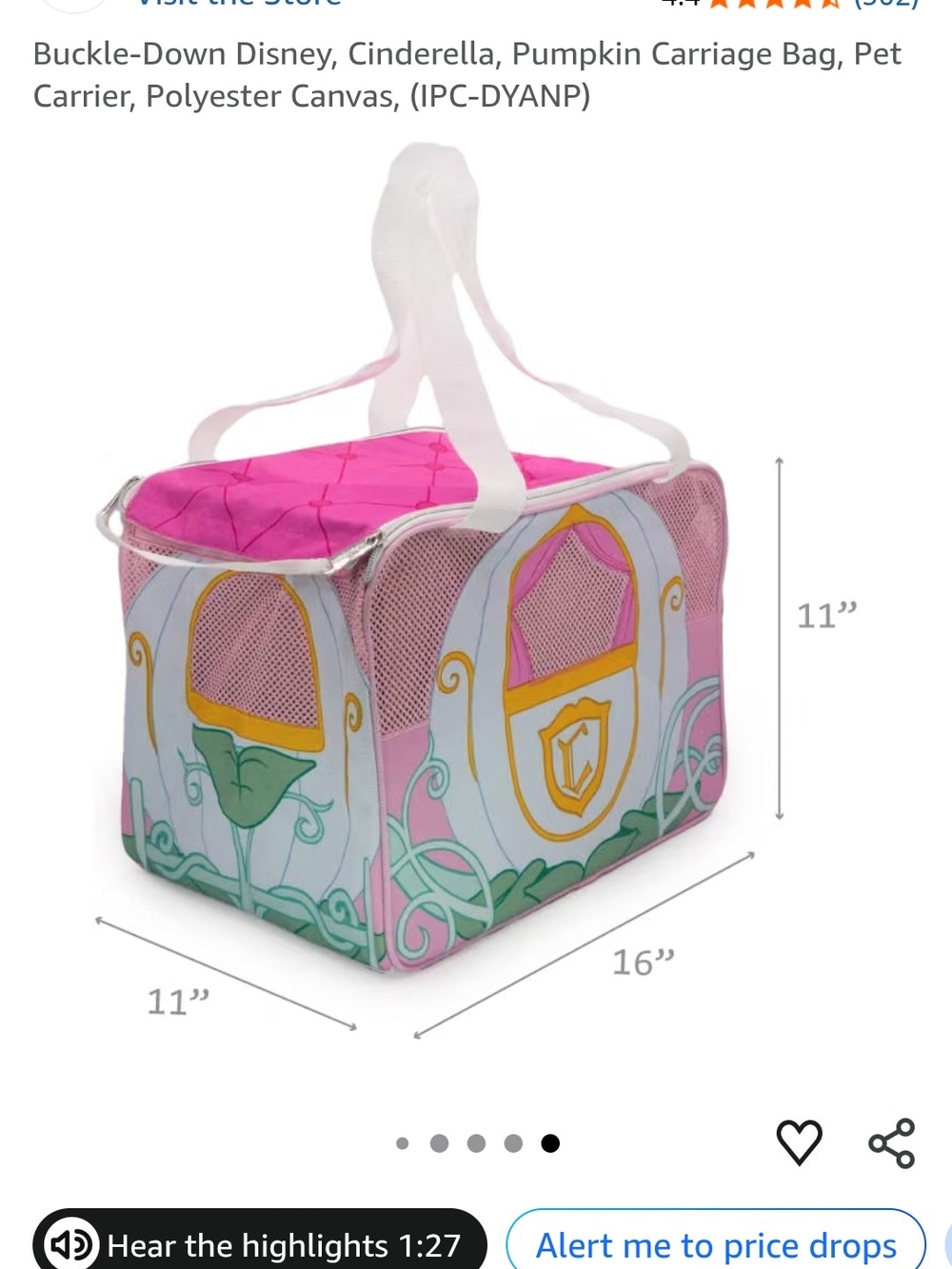Disney Pink Pumpkin Carriage Pet Carrier Tote